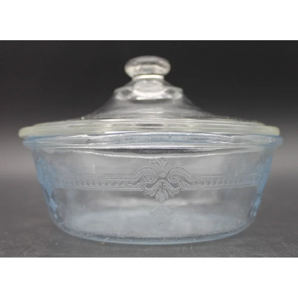 Vintage Fire-King Sapphire Blue Philbe Casserole Dish w/ Clear Glass Lid 6